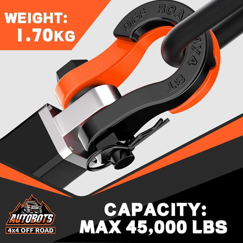 AUTOBOTS Tigertooth Split D Ring Shackles 45,000lb Break Strength, 3/4”Shackle D Rings Heavy Duty with 7/8 Pin for Tow Strap Winch Offroad Vehicle Recovery Accessories Orange - Image 2